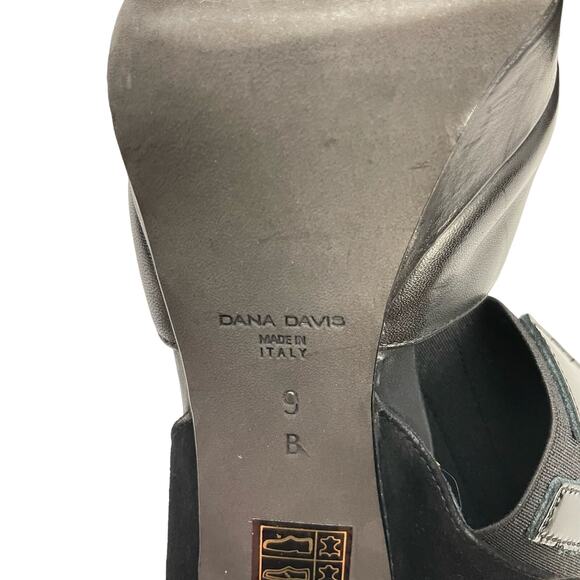 Dana Davis | Annie Black Leather Slingback Peep Toe Tall Heel Platform Sandals - Picture 8 of 9